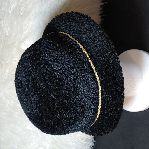 Vintage Eaton Trilby Black with Gold Cord Chenille Hat - Picture 2 of 11